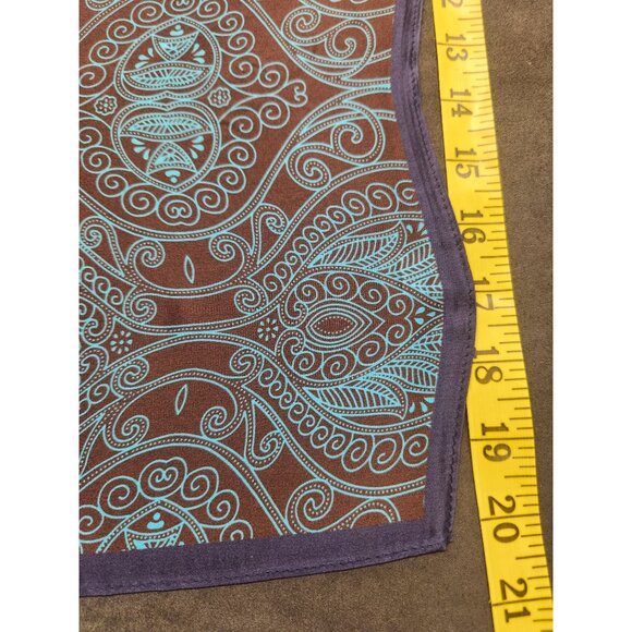 Silk Square Scarf Brown & Turquoise Paisley Design 20"x20" Elegant Soft Handkerc - Picture 12 of 12